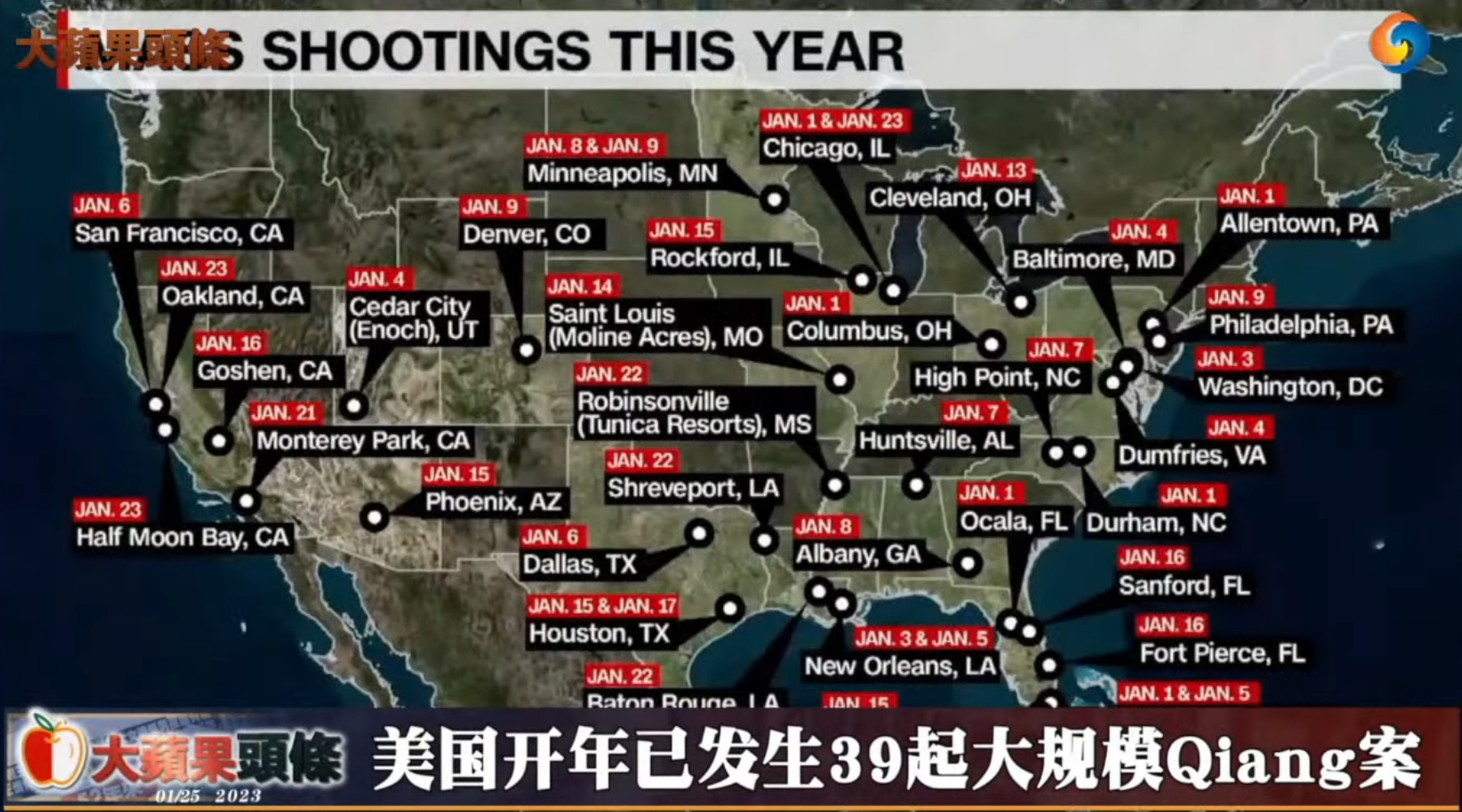 美国2023年开年已经发生39起大规模枪击案件